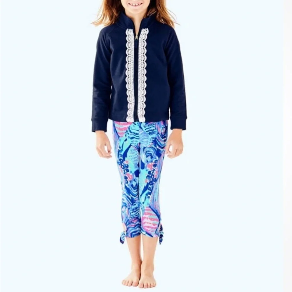 NEW Lilly Pulitzer Girls MAIA LEGGING Twilight Blue Scale Up Pink FISH